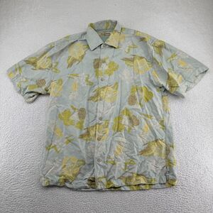 Tommy Bahama Hawaiian Shirt Mens Medium Blue Floral Silk Short Sleeve Button Up